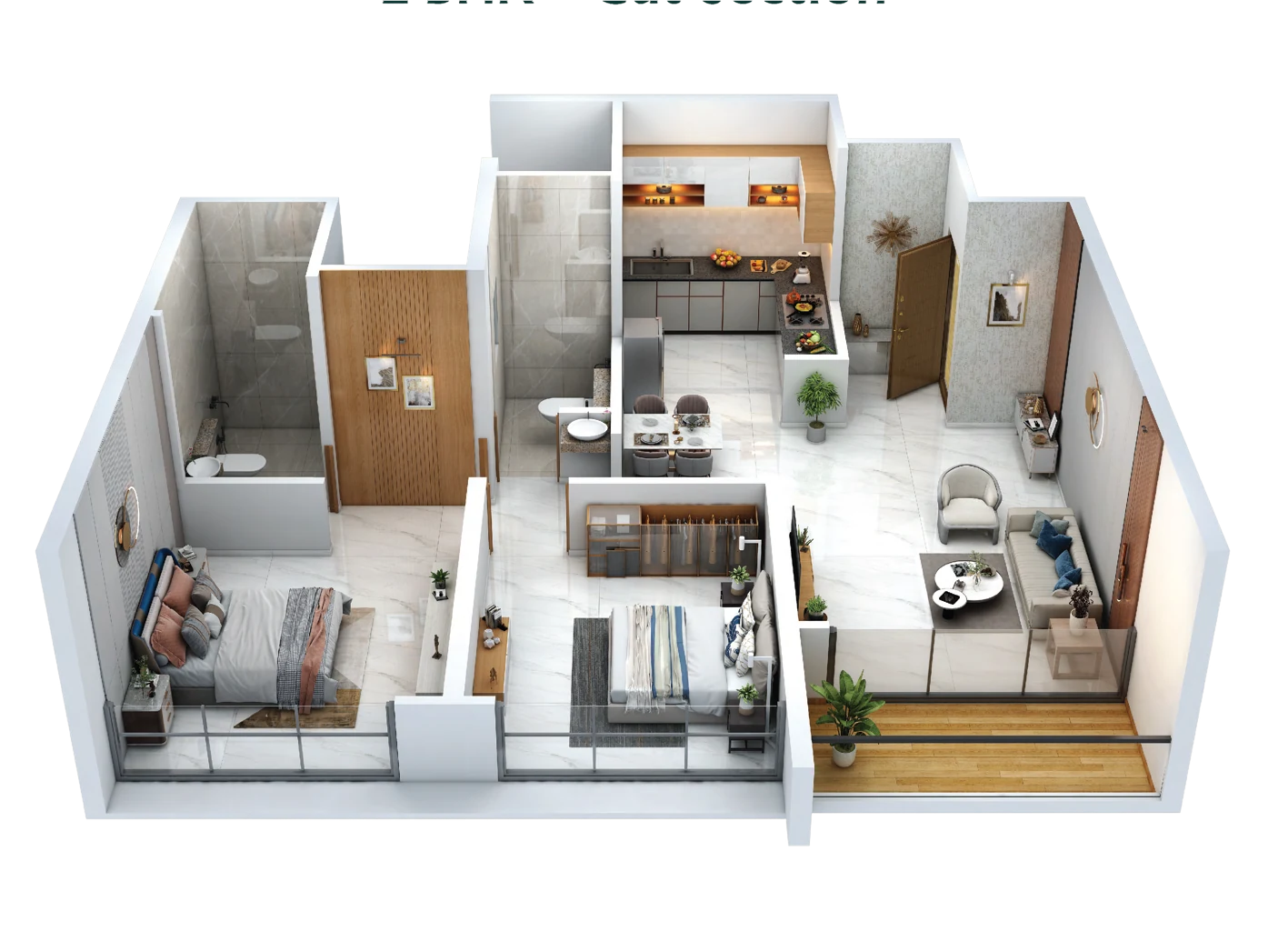 Indicative 2 BHK floor plan